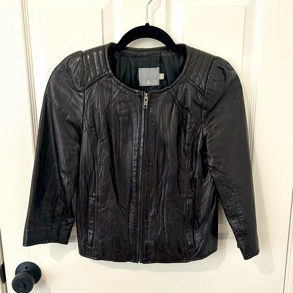 Mike & Chris Black Genuine Lamb Leather Zip-Up Jacket in size Small